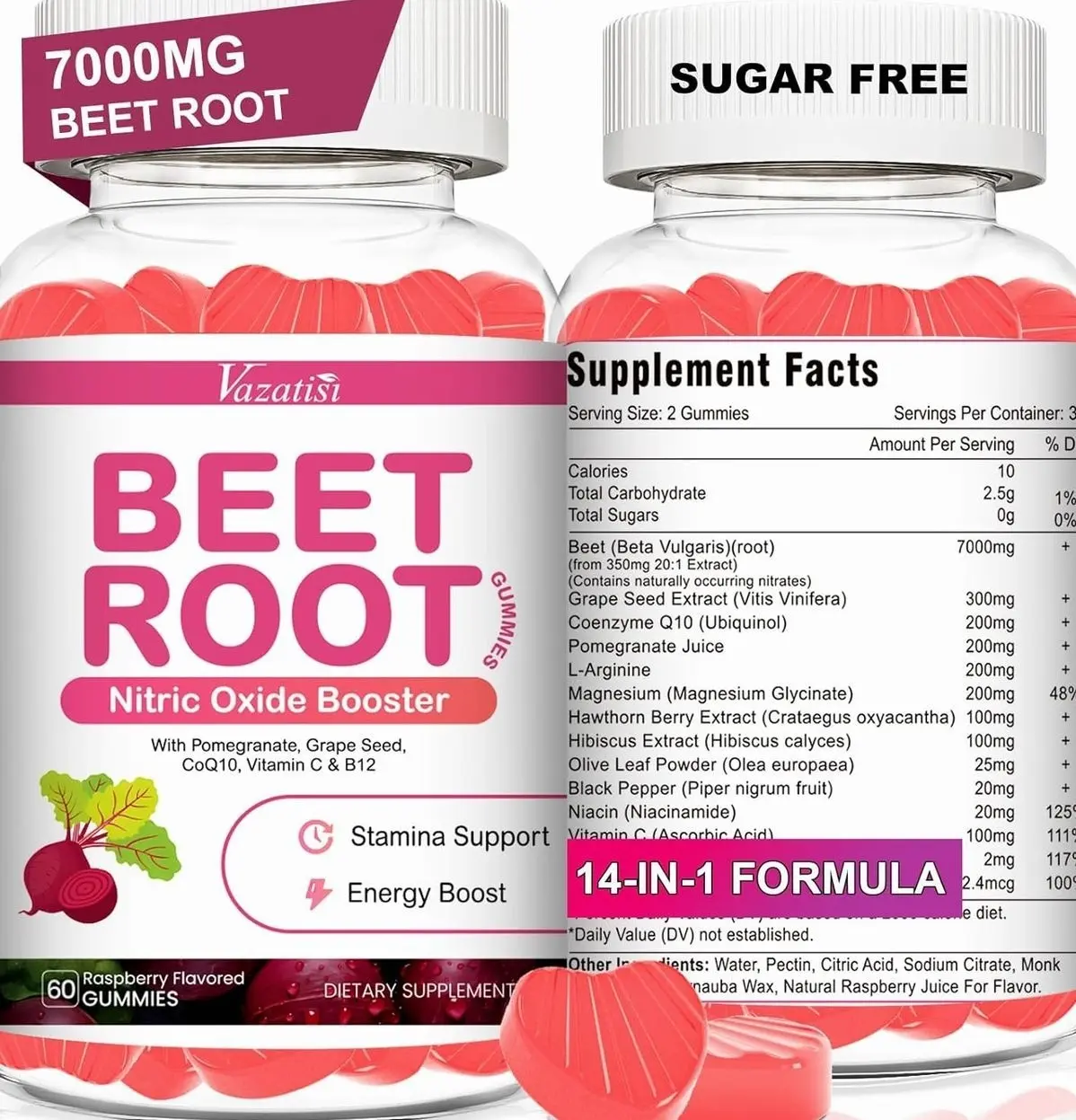 Beet Root Gummies 7000MG – Nitric Oxide Beetroot Gummies with Coq 10, Grape Seed, Pomegranate for Circulation & Energy Support – Vegan, Non-GMO, 120 Beet Chews