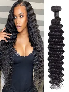 Deep Wave Bundles Human Hair, 1 Bundle Water Wave, 12a Brazilian 100% Unprocessed Virgin Hair, Wet & Wavy, Wavy Hair Extension, Double Weft, Deep Curly Weave, Curly Hair Extensions