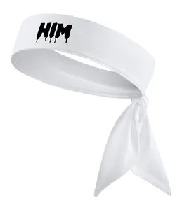 "HIM" Head Tie Headband Black White - I'm Him Himothy Sports Drip Sweatband Basketball Football Soccer Hoop Baseball Wrestling Accessories Bandana Ninja Tie Sweat Band Head Band Boys Men Workout Gym Running Tennis Weightlifting Wrestling Boxing Athletic