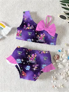 Kpop Demon Hunters Starry Kids One-Shoulder Bikini Set, Cute Bow Swimwear for Girls, Perfect Birthday Gift, Swimsuit Sets