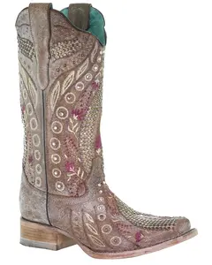 Corral Women's Flowered Embroidery Western Boot Square Toe - E1520
