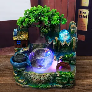 Tabletop Fountain Rockery Waterfall Fountain, Home Interior Decoration Resin Craft, Desktop Bonsai Ornaments Gift Atomizing Humidifier Fountain for Home Office Bedroom Landscape Synthetic