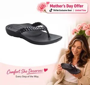 Aetrex Vicki Braided Thong Sandal - Black Gloss | Arch Support Sandals for Foot Pain Relief & All-Day Comfort | Lightweight Walking Flip Flops