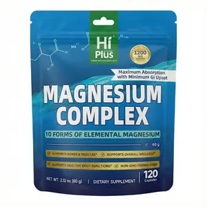 Magnesium Complex 1200 mg ,10 Essential Magnesium Supplement Extra Strength Magnesium Supplements for Men and Women, 120 Capsules hiplus