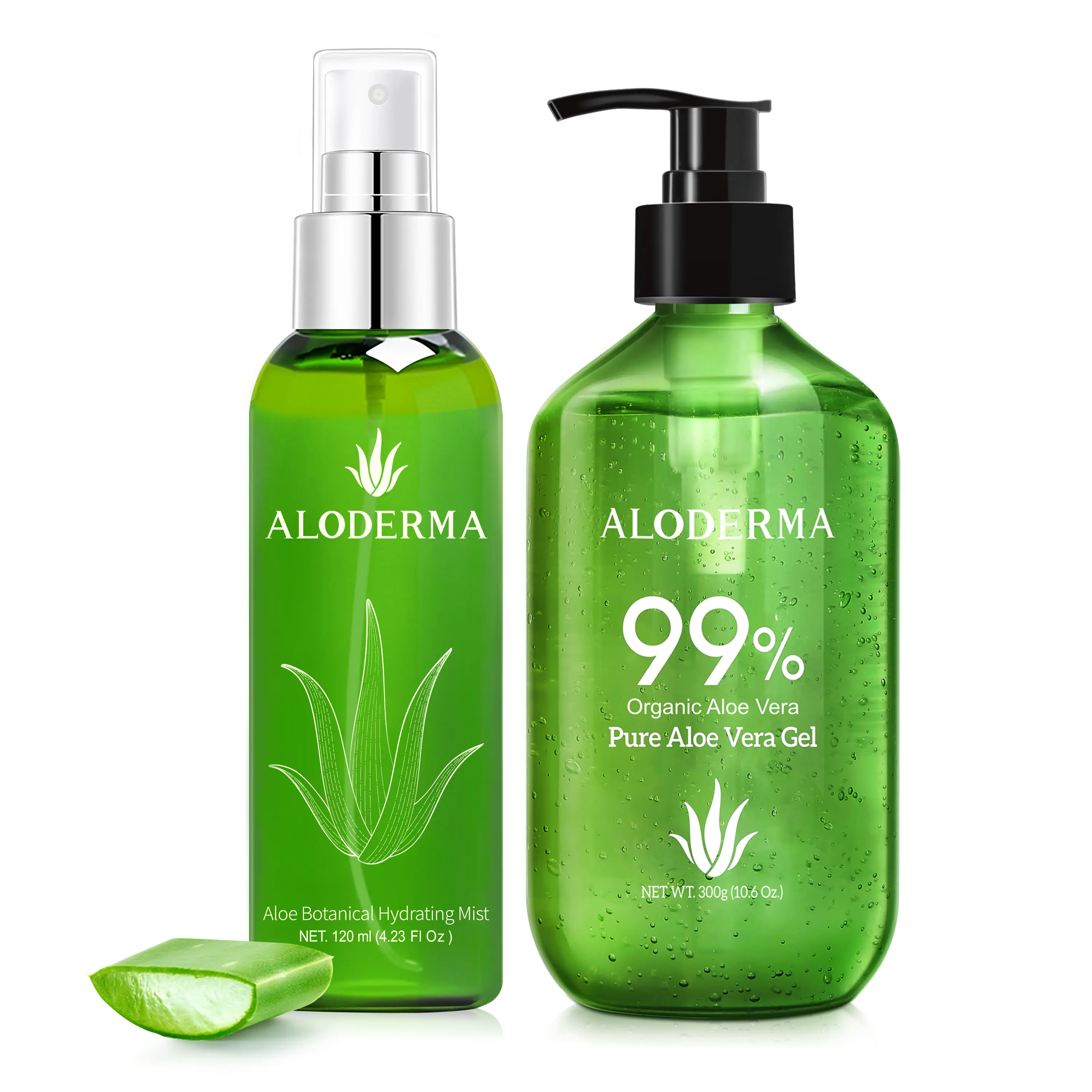 Aloderma Aloe Hydrating Set - Organic, Lightweight Sensitive Skin Moisturizers: Botanical Facial Mist, 300g Aloe Vera Gel, Soothing