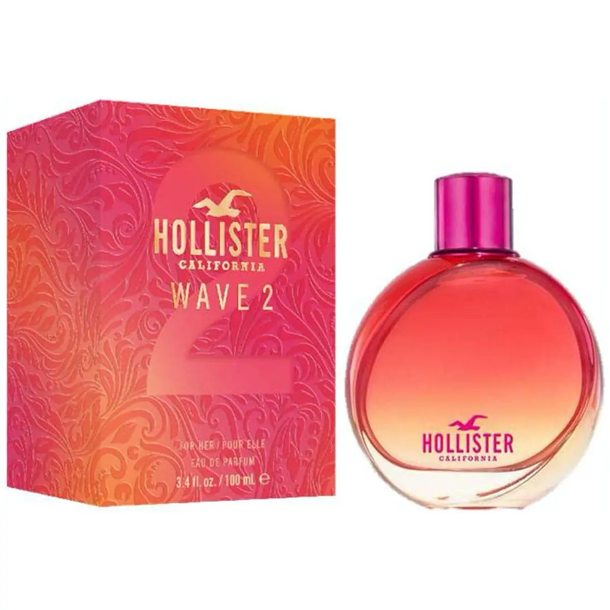 Hollister WAVE 2 Women's Eau de Parfum (EDP) - Coconut-Flavored, Citrus, Lily, Perfumed Spray-Based Fragrance, 3.3/3.4 oz, New In Box, Citrus Women's Fragrance, Coconut-Flavored Women's Fragrance