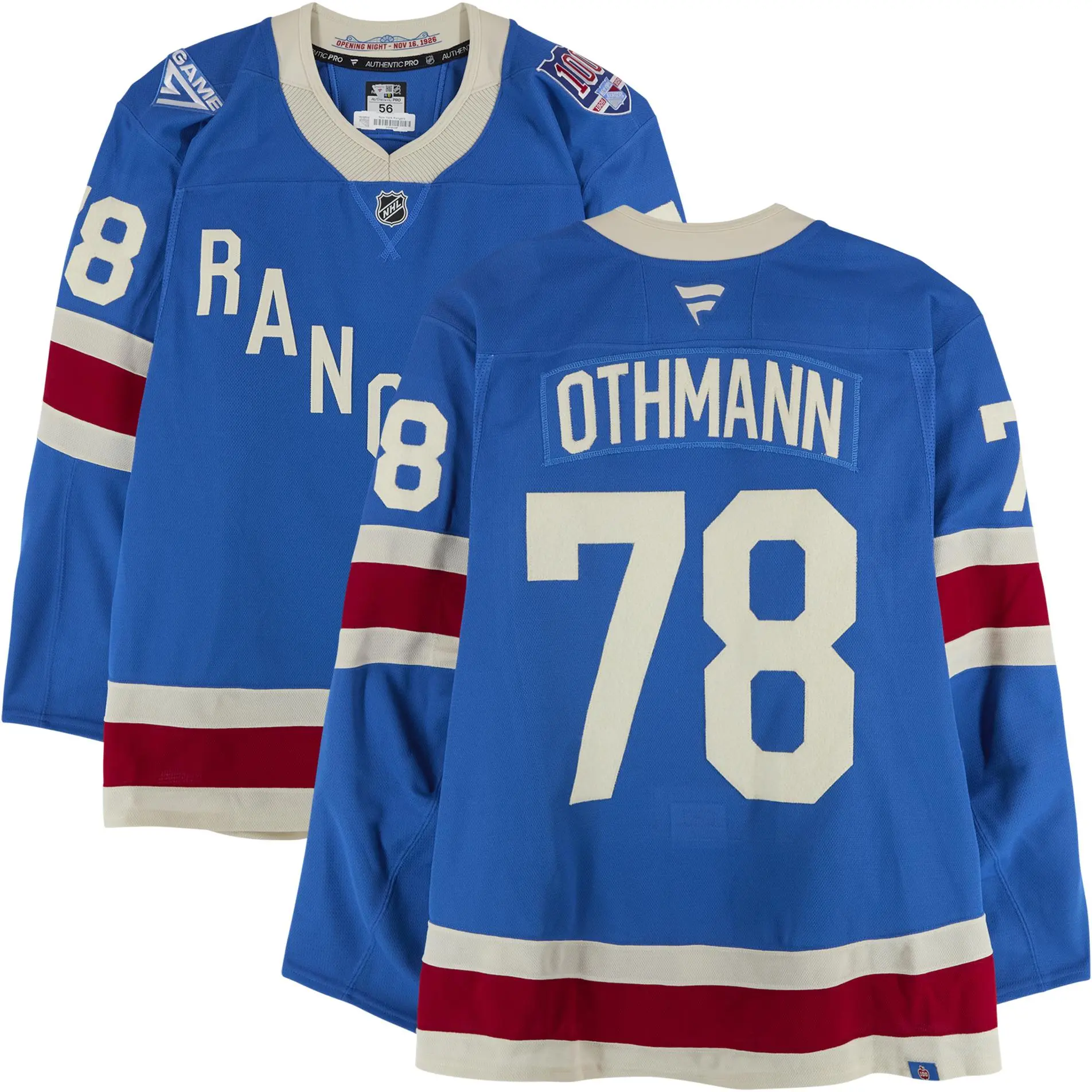 Brennan Othmann New York Rangers Game-Used #78 Blue Centennial Jersey vs. Boston Bruins on January 26, 2026 - Fanatics Authentic Certified