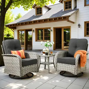 3 Pieces Outdoor Patio Furniture Set with Swivel Chairs, High Back Wicker Rattan Sofa with Extra Thick Cushion,Outdoor Conversation Set for Garden Backyard Deck