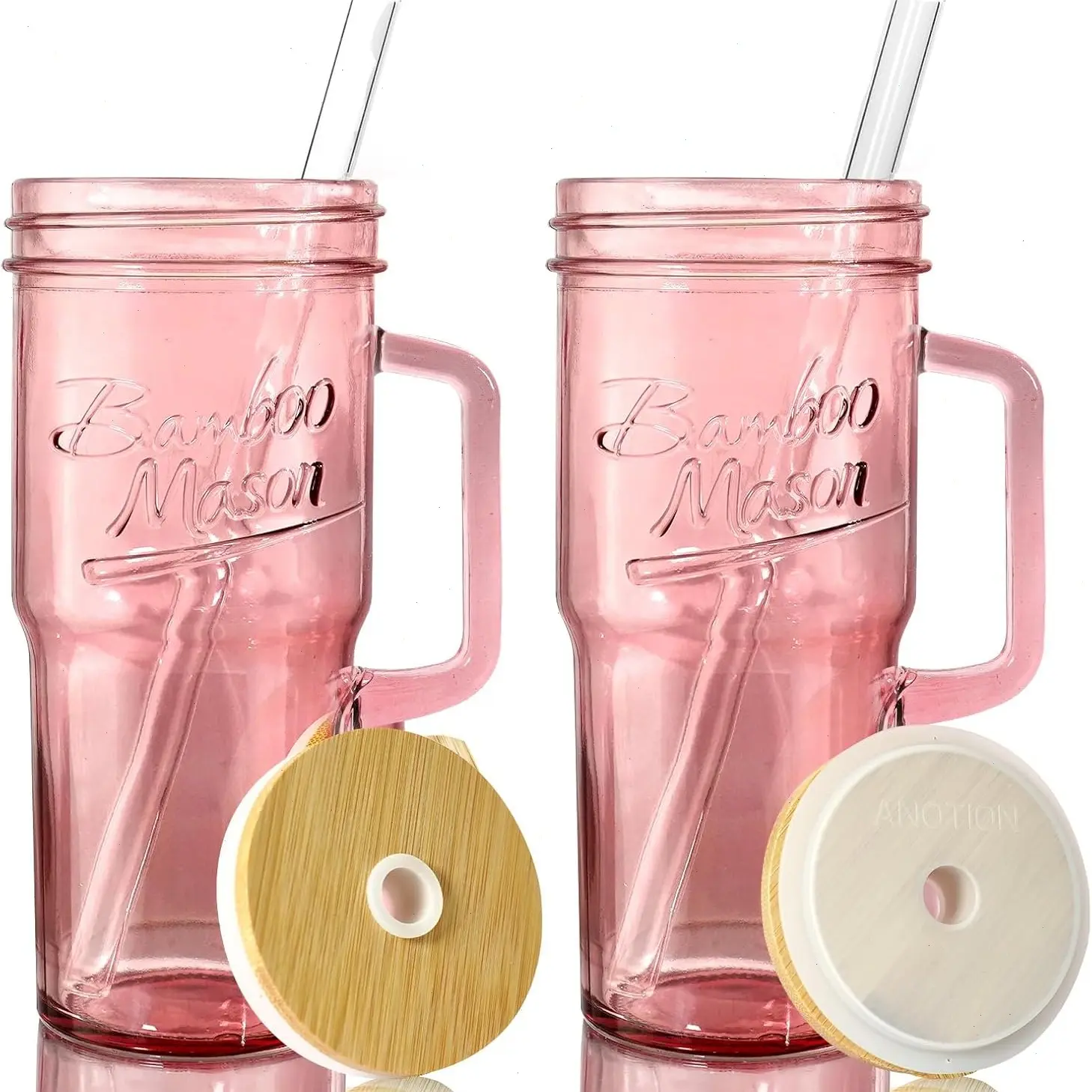 bamboo mason pink with handle (set of 2 )