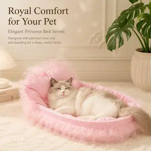 Soft Winter Cat Bed, Four-Season Use, Princess Style Kitten Nest, Full Enclosure Pet Bed Set, Three-Piece Kit, Cozy and Warm