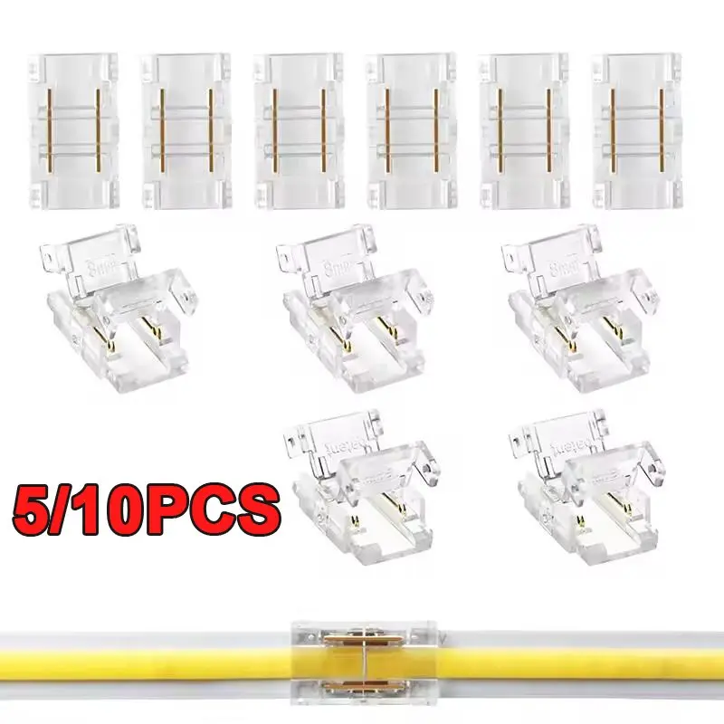 5/10 Pieces 2-Pin 8mm COB LED Strip Connector, Straight Center Connectors, Ideal for DIY LED Project Installation, Light