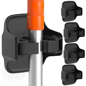 5 Pack Broom Holder Wall Mount Mop Grippers No Drilling Self Adhesive Anti-Slip Mop Handle Hanger Dustpan and Broom Organizer Garage Storage Racks-Black