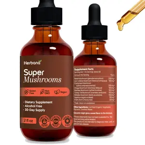 HERBANA MANUFACTURING Super Mushroom Complex Liquid Extract 8 Mushroom Blend - Lion's Mane, Reishi, Cordyceps, Chaga, Maitake, Turkey Tail, Shiitake, Agaricus - Alcohol Free Herbal Drops - 2 fl oz