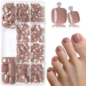 Press on Toenails, Short Square Fake Toenails, Removable Nail Art Artificial Full Cover, Women Girls DIY Manicure, Nails Press Ons, Toe Nail Tips