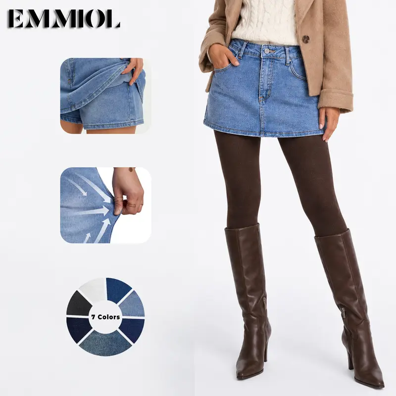 EMMIOL Women Denim Skort Skirt Stretchy Mid Waist Y2K Sexy Jean Skorts Dressy Casual Mini Skirts with Lining SohoChic【Back to School】