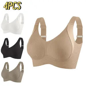 FZ 4 counts Set Women's Solid Color Wireless Bra, Comfortable Breathable Elegant Seamless Push Up Bra, Underwear for Women, Softness Underwear for All Seasons, Bras for Women