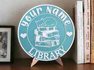 Personalized Library Sign Custom Book Decor Color 3D Printed Bookish Bookshelf Sign for Book Nook with Stand, Book Lover Gift, Reader Gift Box Wood