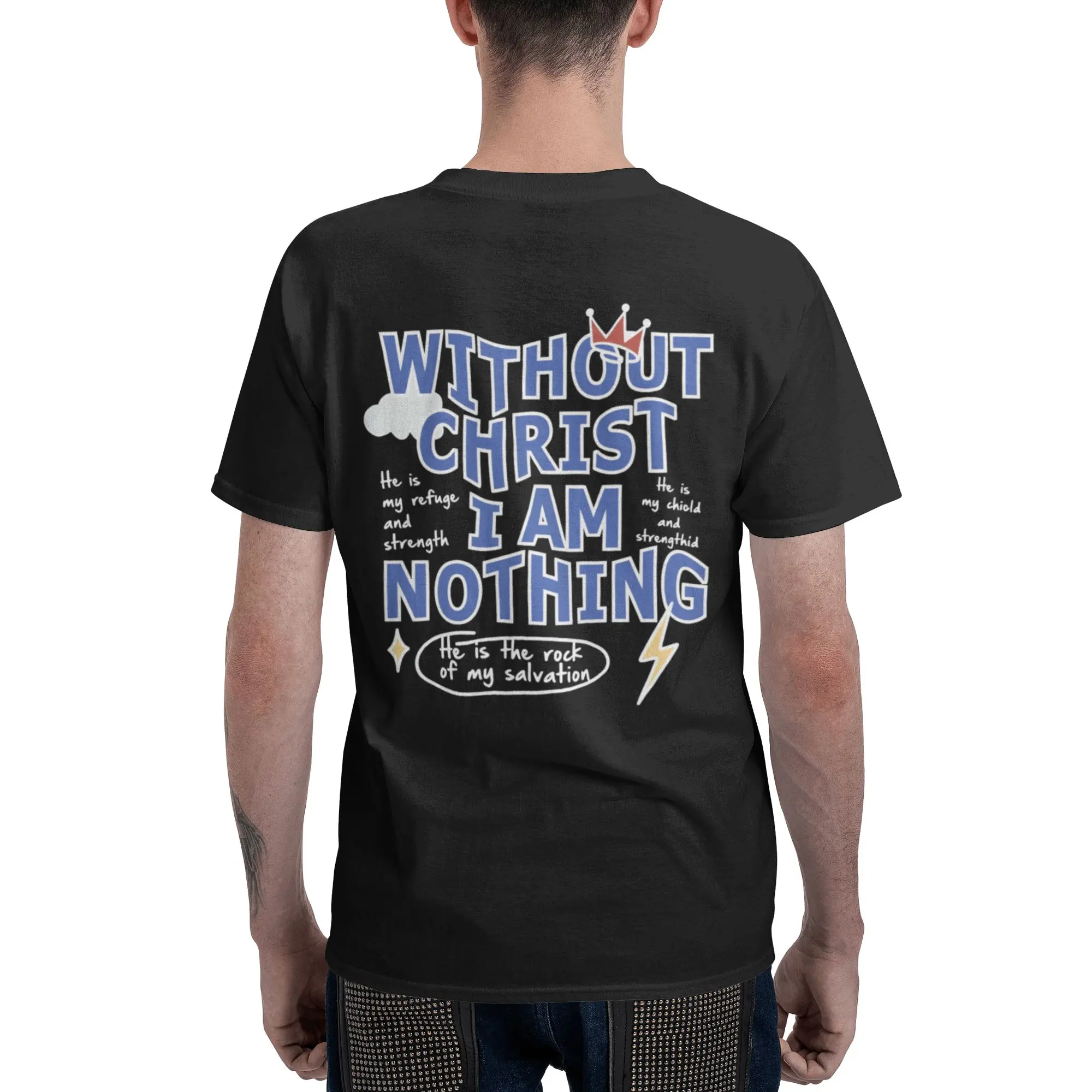 Men's Regular Fit without Christ I Am Nothing Round Neck Tee, Street Fashion Casual Short Sleeve T-shirt for Daily Wear, Menswear for All Seasons Top, Casual Style Tee Streetwear Shortsleeve