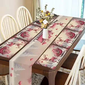 1 piece/5 piece set/7 piece set, Christmas deer sled heart-shaped pattern holiday table flag+placemat combination, restaurant kitchen tabletop decoration, suitable for seasonal events and family parties, indoor and outdoor use, holiday gifts