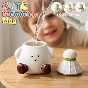 Adorable Badminton-Shaped Mug, Creative Ceramic Water Cup, Office Desktop Coffee Cup, Non-Bone China Material, Perfect Gift Idea