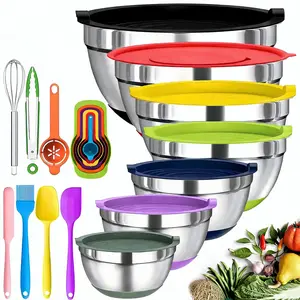Black Stainless Steel Mixing Bowl Set, 7 Counts/set, Mixing Bowl with 13 Functional components, Perfect for Baking, Serving, Storing, Kitchen Organization, Salad Serving Bowls