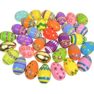 Pattern Color Easter Eggs - 50 Piece Assorted Bulk Plastic Eggs with Hinge - Party Toys for Easter Baskets and Egg Hunt