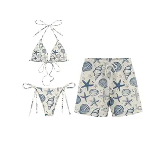 Seashell Matching Couple Swimsuits Set, BF and GF Matching Swimsuits, BF and GF Swimsuits, Camo Bikini Set for Women, Matching Duck Camo Swimwear Set for Couples, Couple Trendy Camo Bikini And Short, Summer Beach Vacation Outfit
