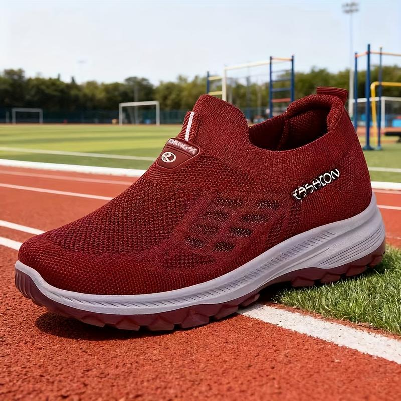 Women's Black Mesh Slip-On Sports Sneakers |   Neon Pink Accent Breathable Knit Upper Textured Non-Slip Sole Lightweight Daily/Outdoor Comfort Running Shoes