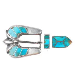 40's-50's Zuni Blue Gem Turquoise sterling silver 5/8" ranger belt buckle set