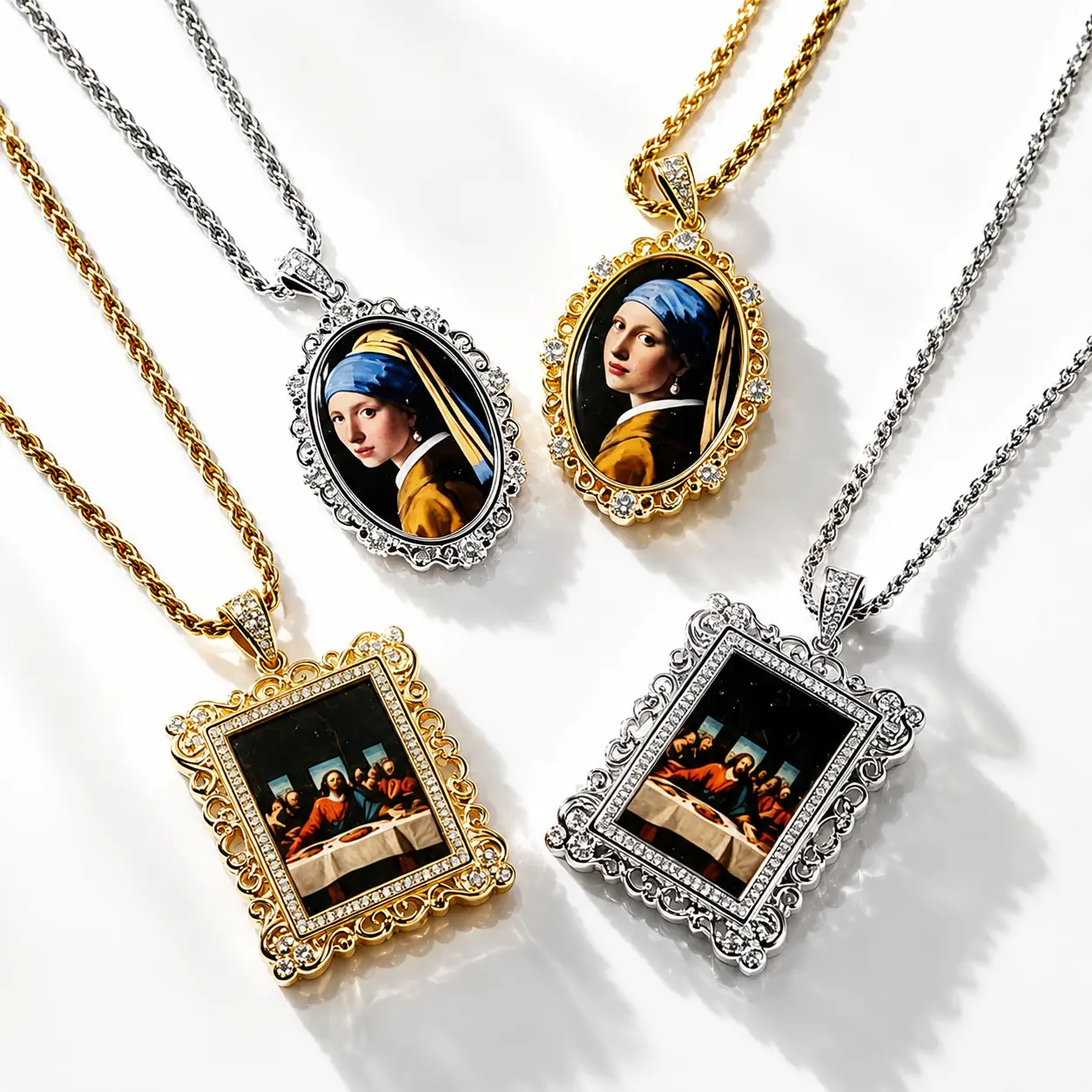 Unisex Long Silver Last Supper Necklace - Iced Out Cubic Zirconia Jesus Cross Alloy Pendant, Religious Hip Hop Streetwear Statement Accessory, Adjustable Stainless Steel Everyday Gift for Birthdays/Holidays # black dahlia Bubble Initial herringbone potato