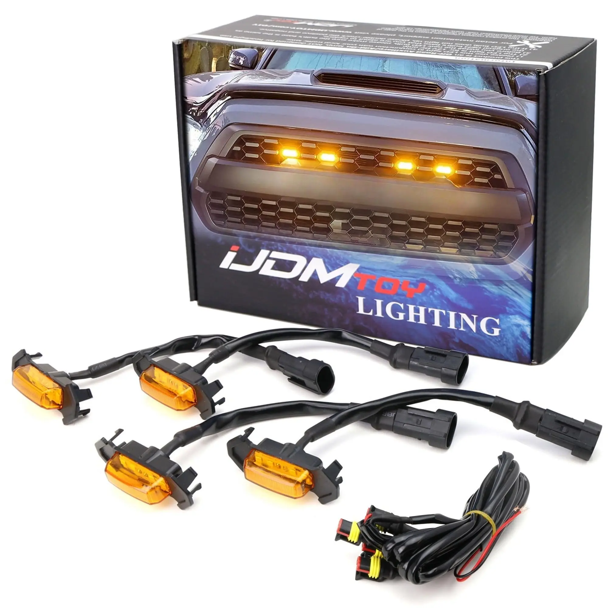 Toyota Tacoma Truck 2016-2023, 4pc Set Front Grille Lighting Kit w/TRD Pro Grill ONLY Includes (4) 4-SMD 2500K Amber LED Light Assy & Wiring Harness