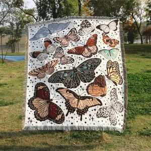 Butterfly Pattern Tassel Throw Blanket, Boho Style Woven Blanket, Soft Comfortable Throw Blanket for Home Office Outdoor Camping, Cozy Chic Blanket