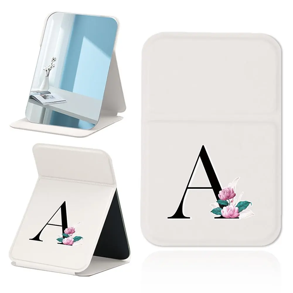 Letter & Flower Pattern Makeup Mirror, 1 Count Cosmetic Vanity Mirror, Travel Cute Handheld Pocket Mirror, Collapsible Mirror for Office Travel Bedroom, Foldable Makeup Mirror, Folding Makeup Mirror