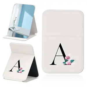 Letter & Flower Pattern Makeup Mirror, 1 Count Cosmetic Vanity Mirror, Travel Cute Handheld Pocket Mirror, Collapsible Mirror for Office Travel Bedroom, Foldable Makeup Mirror
