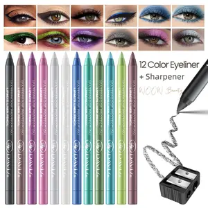 12 Pcs Smooth Eyeliner Pencil Set Long Lasting Makeup Matte Waterproof Non Easy Fade Eyeshadow Pens Shine Pearl Smoky Punk Freckle Pen Cosmetic
