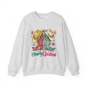 Howdy Christmas cowgirl boots and hats Sweatshirt | Western holiday tee