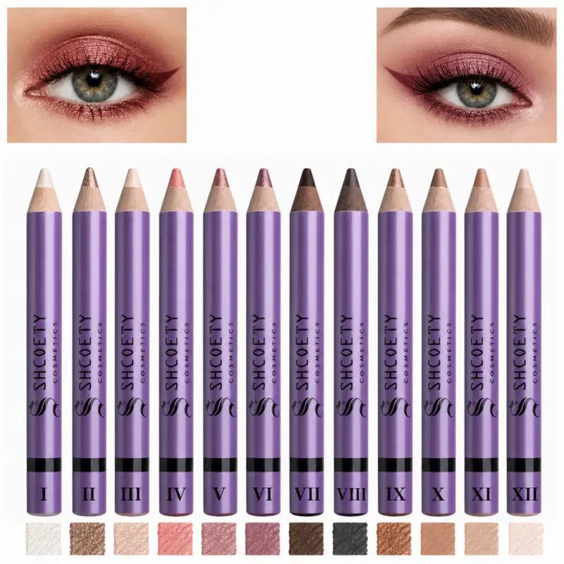 12-Color Cosmetic Eyeshadow Pencil Set with Sharpener, Smooth Eye Makeup Crayons for Everyday & Creative Looks, 12 Color+Sharpener