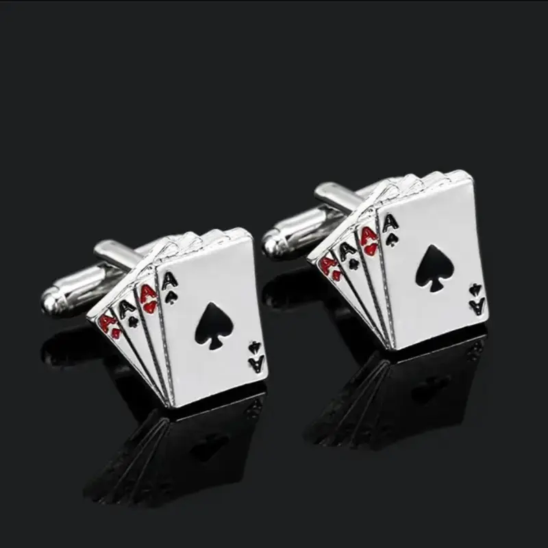 Men’s four aces silver enamel cuff links