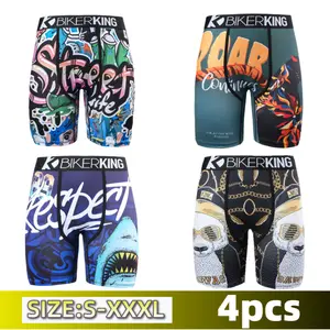 4pcs BIKERKING quick-dry printed underwear, crafted with breathable fabric and featuring an extended design that prevents chafing, making them perfect gifts for sporty boys men