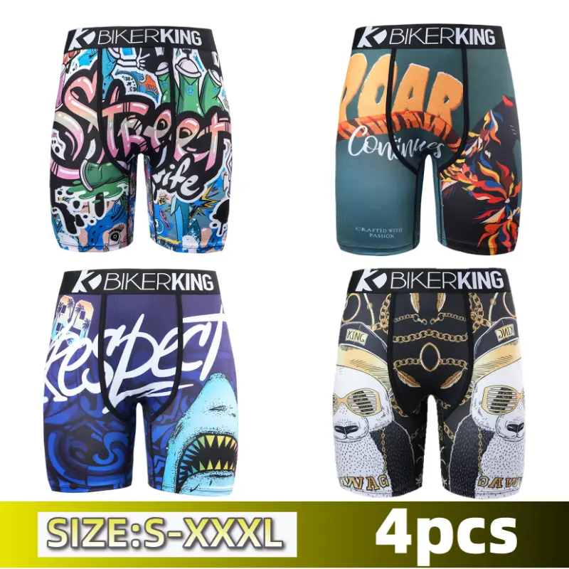 Men's 4-Pack Quick-Dry Sports Boxer Briefs, Breathable Mesh with Anti-Chafing Design, Stretchy Mid Waist Fit and Graphic Prints, Menswear, Boxers Briefs