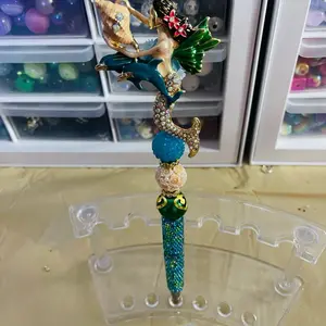 Mermaid Dolphin Rhinestone Beaded Pen ‍️ Refillable Sparkly Ocean-Themed Pen