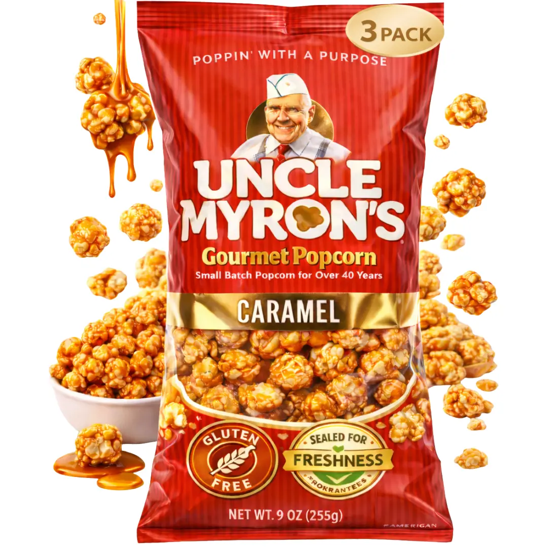 Uncle Myron's Caramel Popcorn, 3 Pack, 9 oz Each, Irresistible Caramel Popcorn