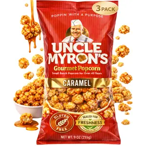 Uncle Myron's Caramel Popcorn, 3 Pack, 9 oz Each, Irresistible Caramel Popcorn