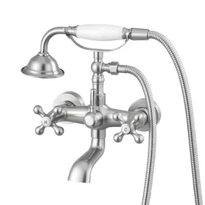 VEVOR Clawfoot Tub Faucet, Wall Mount Bathtub Faucets with Handheld Shower, Vintage Brushed Nickel Clawfoot Tub Filler Faucet Shower Kit with Adjustable Swing Arms 360 Rotation Spout for Bathtubs