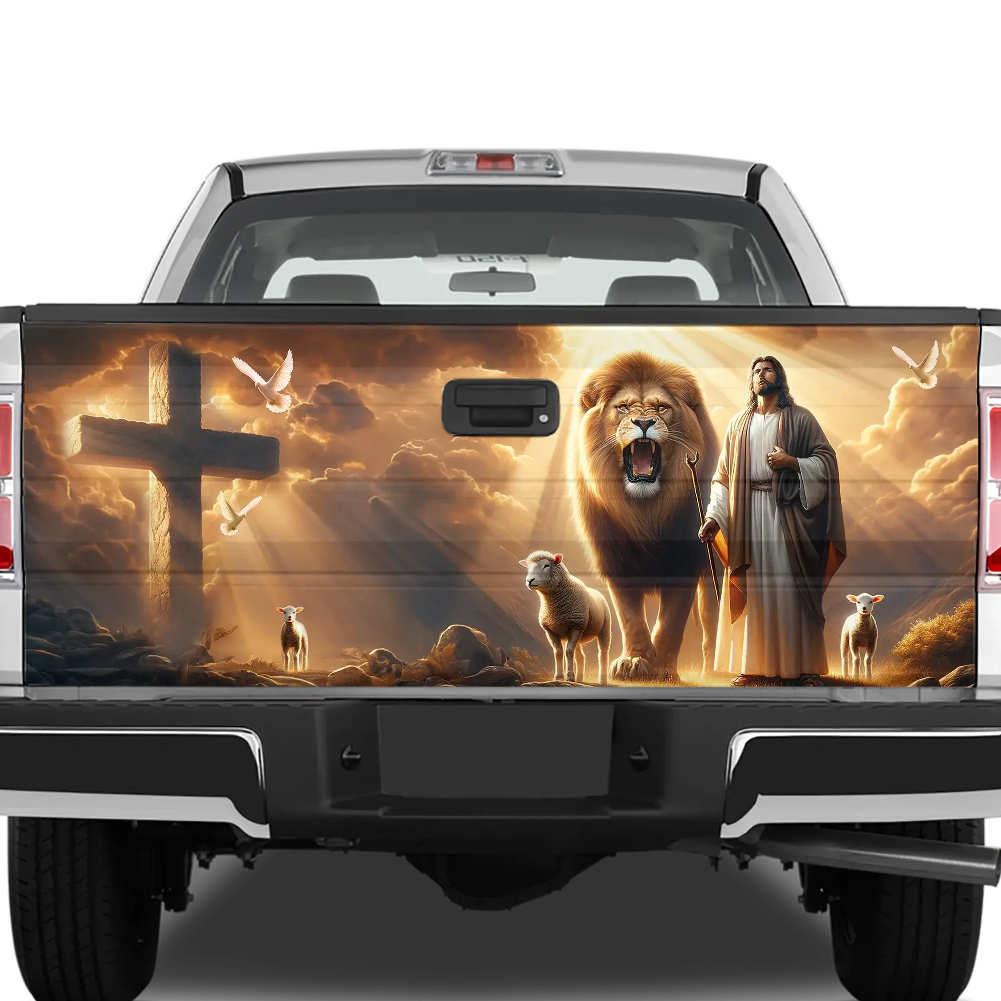 (Style 3) Jesus Christian Tailgate Wrap – Faith-Inspired Truck Rear Graphic, Christian Tailgate Wrap, Faith Tailgate Wrap, Jesus Graphic Tailgate Wrap, Christian Art Tailgate Wrap, Jesus Theme Truck Wrap, Christian Theme Truck Wrap