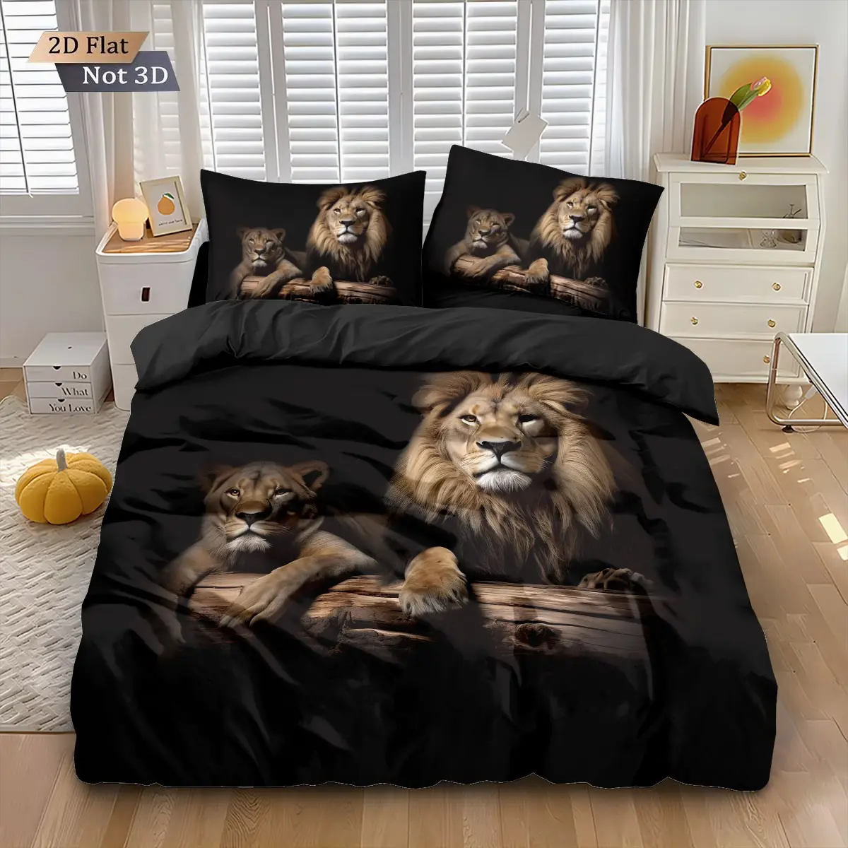 3-Piece Lion Pattern Bedding Set, Perfect Bedroom Decor, Decorative Bedding Set, Skin-Friendly and Stylish, Includes 1 Fitted Sheet and 2 Pillowcases, Bedsheet Sets