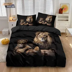 3-Piece Lion Pattern Bedding Set, Perfect Bedroom Decor, Decorative Bedding Set, Skin-Friendly and Stylish, Includes 1 Fitted Sheet and 2 Pillowcases
