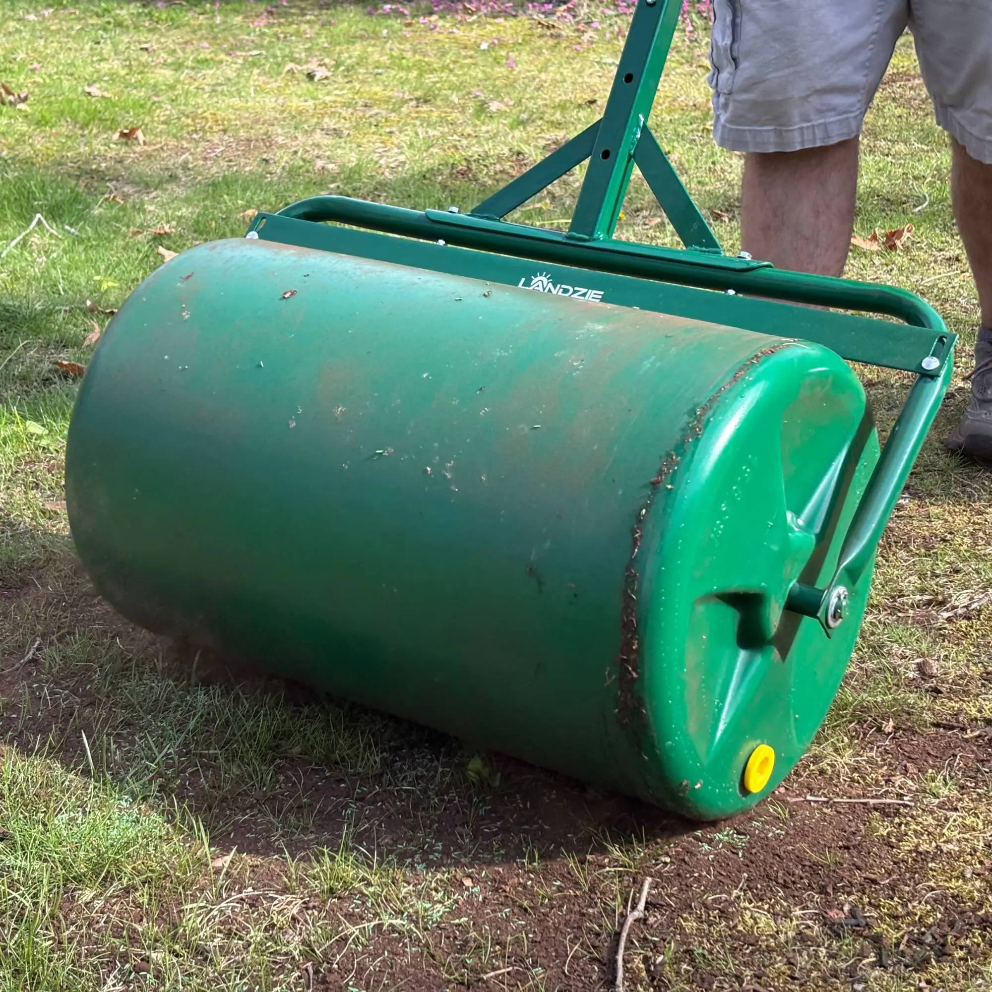 LANDZIE 24 Inch Poly Lawn Roller - 22.5 Gallon Water Filled Sod and Yard Roller for Effective Grass Seed-to-Soil Germination - Lawn Striping Kit and Leveling Tool for Lawn and Garden Professionals