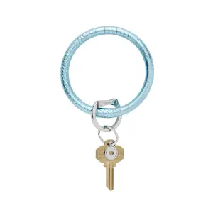 OVENTURE Leather Big O® Key Ring - On The Rocks Croc-Embossed Blue Metallic with Secure Locking Clasp for Hands-Free Convenience