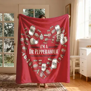 Dr Pepper Heart Can Theme Flannel Blanket, Food Themed Blanket, Large Size, Soft Lightweight Warm, Perfect for Bed Sofa Office Camping Travel, Heart Shaped Blanket